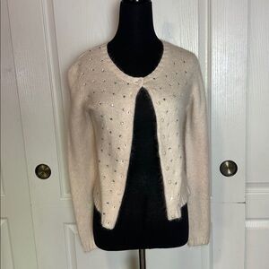 MIXED BLUES CREAM RABBIT & SILK KNIT RHINESTONE CARDIGAN BUTTON UP BRIDAL